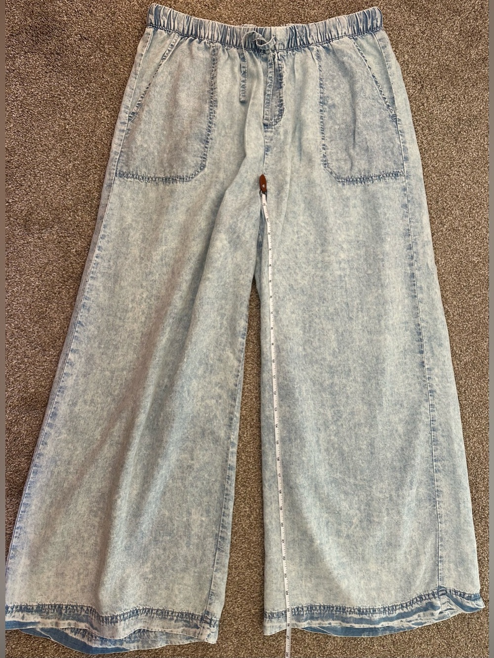 Splendid Pants Wide Leg Blue Stone Wash Lyocell Pull On Pockets Women’s L Beach - Picture 5 of 14